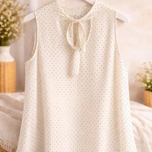 Chic Ivory Polka Dot Sleeveless Blouse - Never Worn